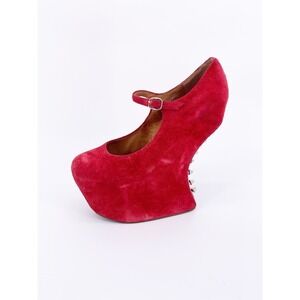 Jeffrey Campbell 7 Night Envy Mary Jane Heel Back Less Rivet Stud Suede Red